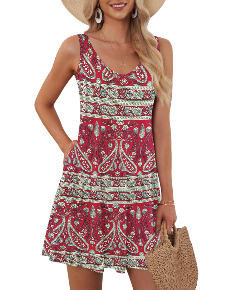 Vestido mini de verano para mujer Jocelyn Abito – Escote en V, pliegues suaves y bolsillos laterales