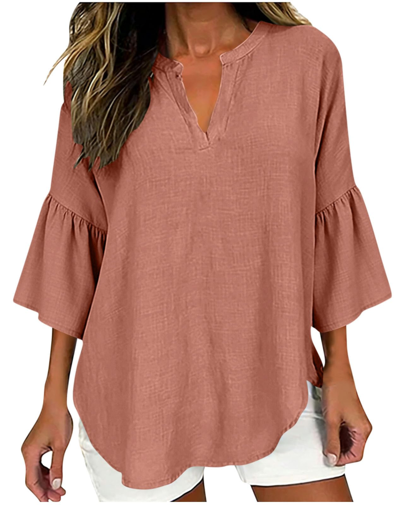 Miranda Blusa para mujer – Algodón y lino, escote en V, botones y corte oversize