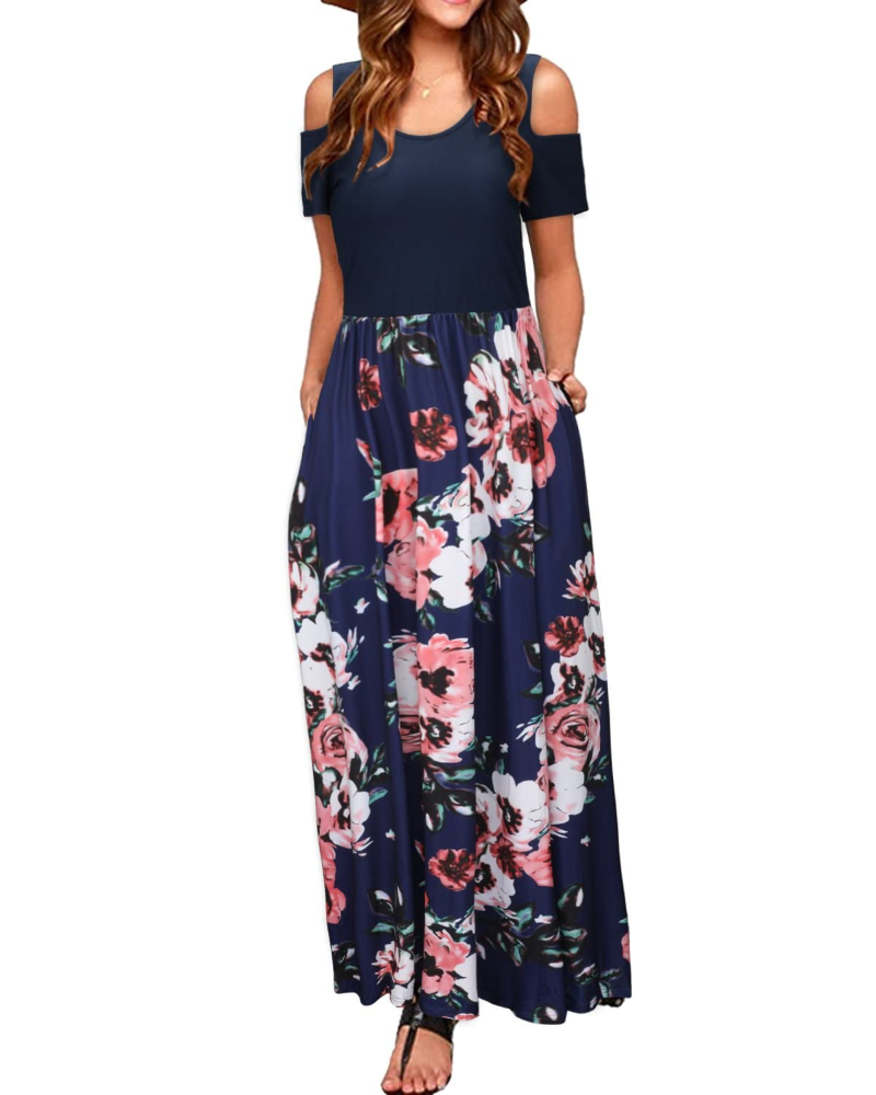 Sutton Women’s Maxi Dress – Off-the-Shoulder, Floral Print and Side Pockets