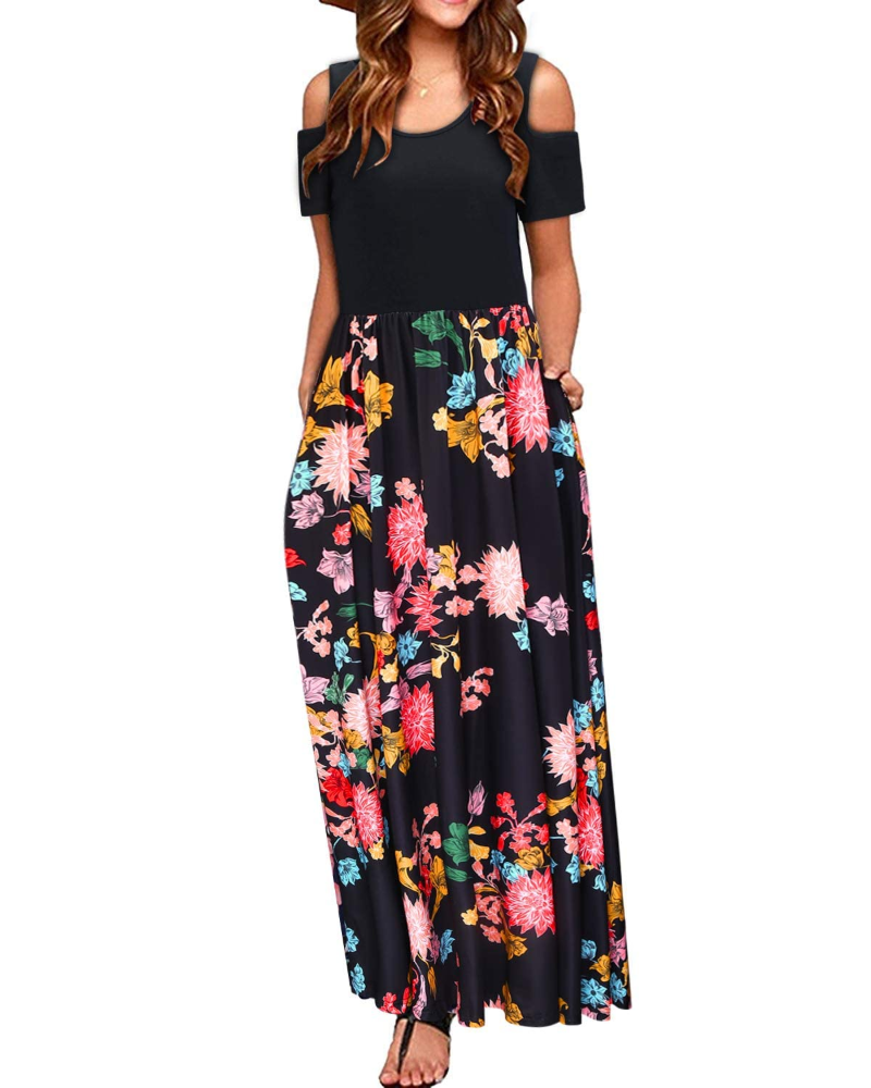 Sutton Women’s Maxi Dress – Off-the-Shoulder, Floral Print and Side Pockets