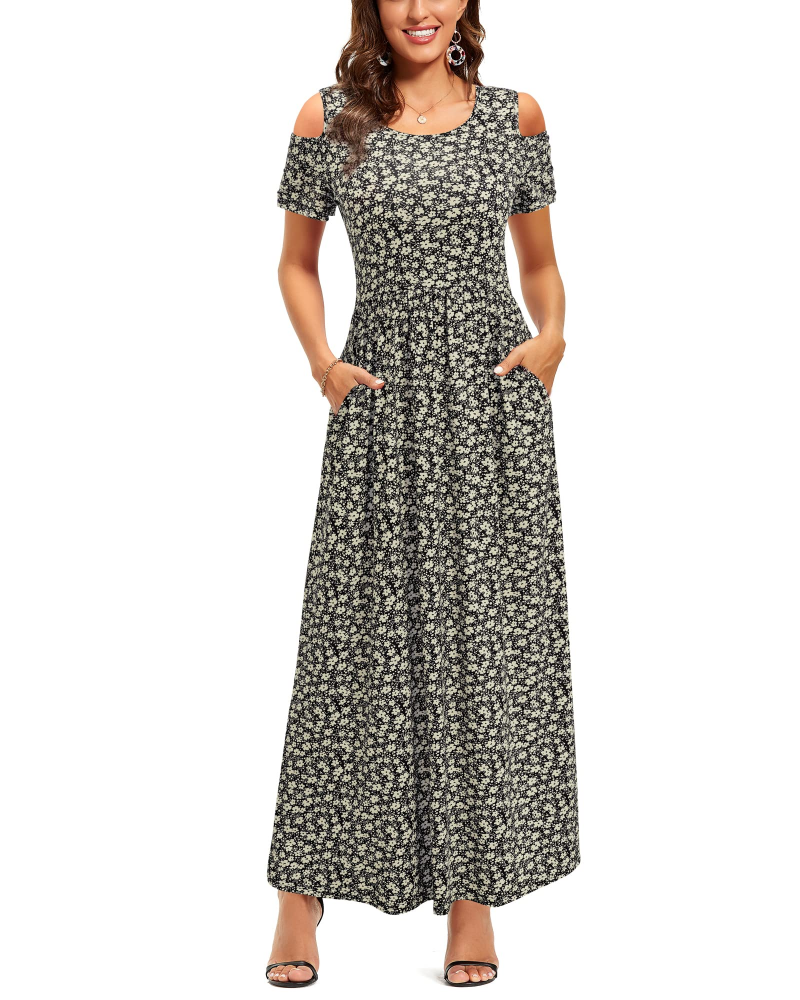 Sutton Women’s Maxi Dress – Off-the-Shoulder, Floral Print and Side Pockets