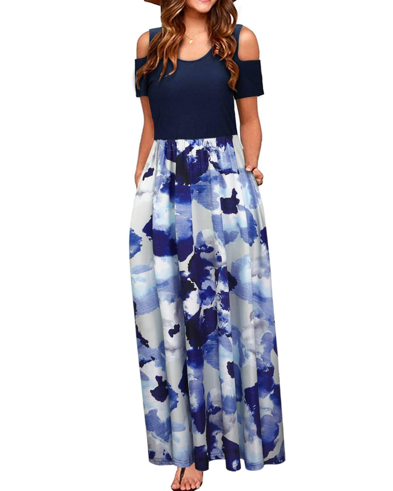 Sutton Women’s Maxi Dress – Off-the-Shoulder, Floral Print and Side Pockets
