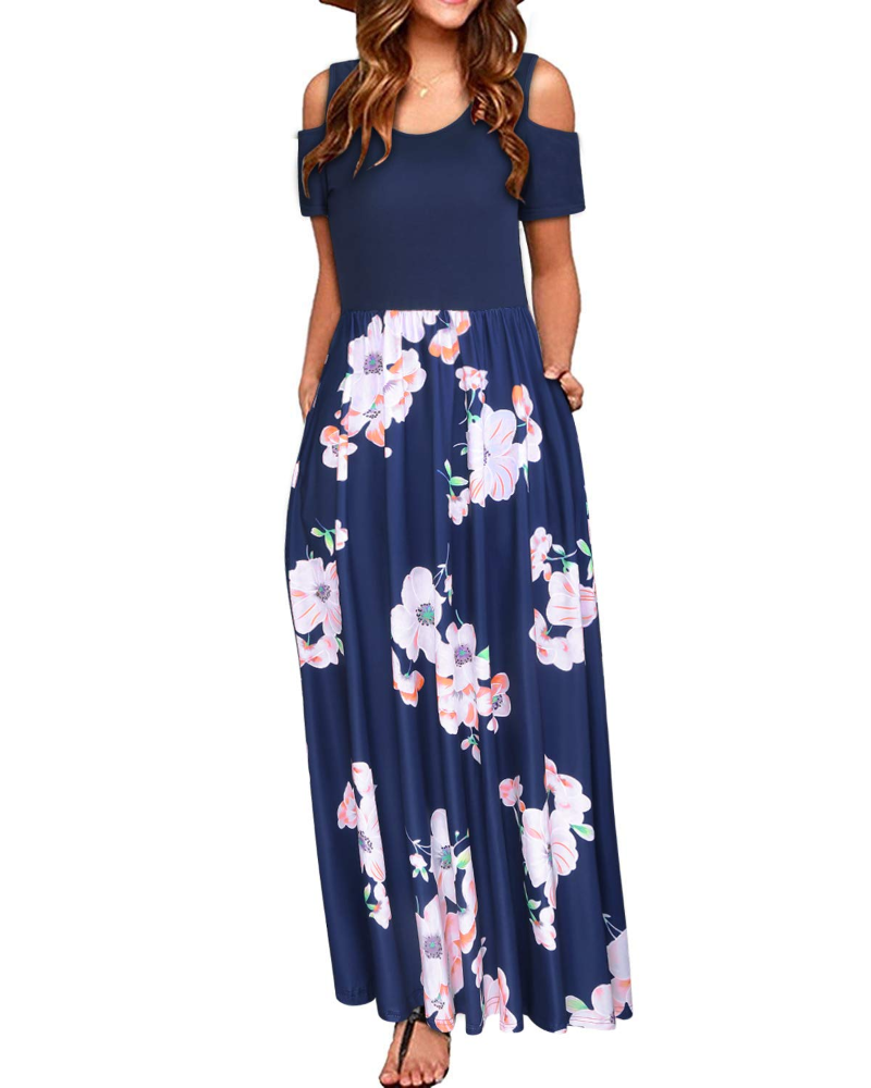 Sutton Women’s Maxi Dress – Off-the-Shoulder, Floral Print and Side Pockets