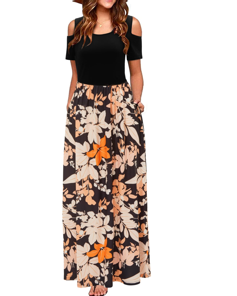 Sutton Women’s Maxi Dress – Off-the-Shoulder, Floral Print and Side Pockets