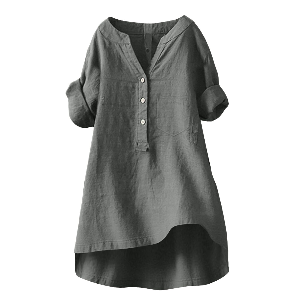Cordelia Women’s Linen and Cotton Shirt – V-Neck, Buttons, and Relaxed Fit