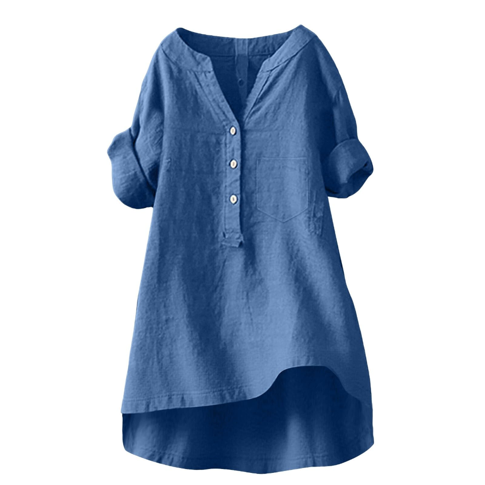 Cordelia Women’s Linen and Cotton Shirt – V-Neck, Buttons, and Relaxed Fit