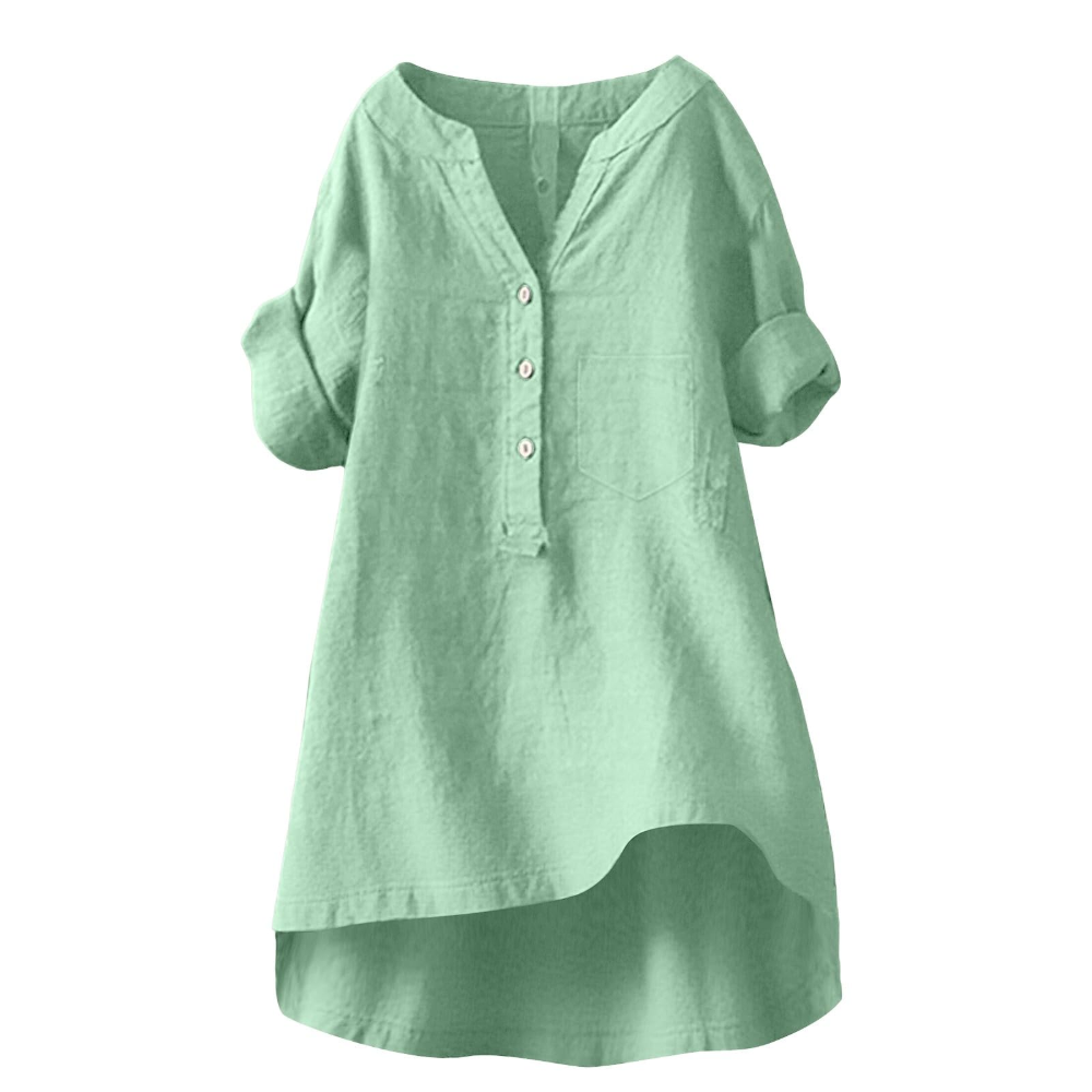 Cordelia Women’s Linen and Cotton Shirt – V-Neck, Buttons, and Relaxed Fit
