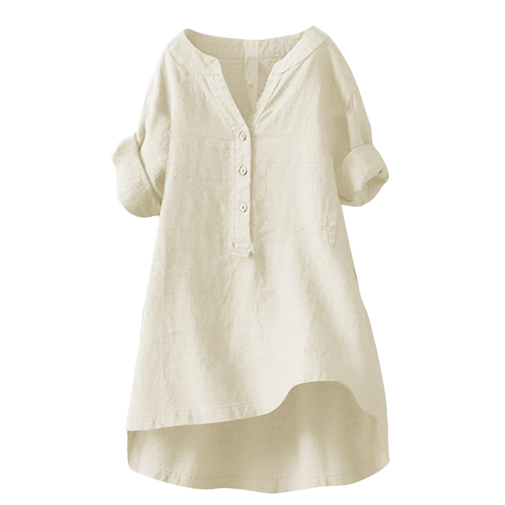 Cordelia Women’s Linen and Cotton Shirt – V-Neck, Buttons, and Relaxed Fit