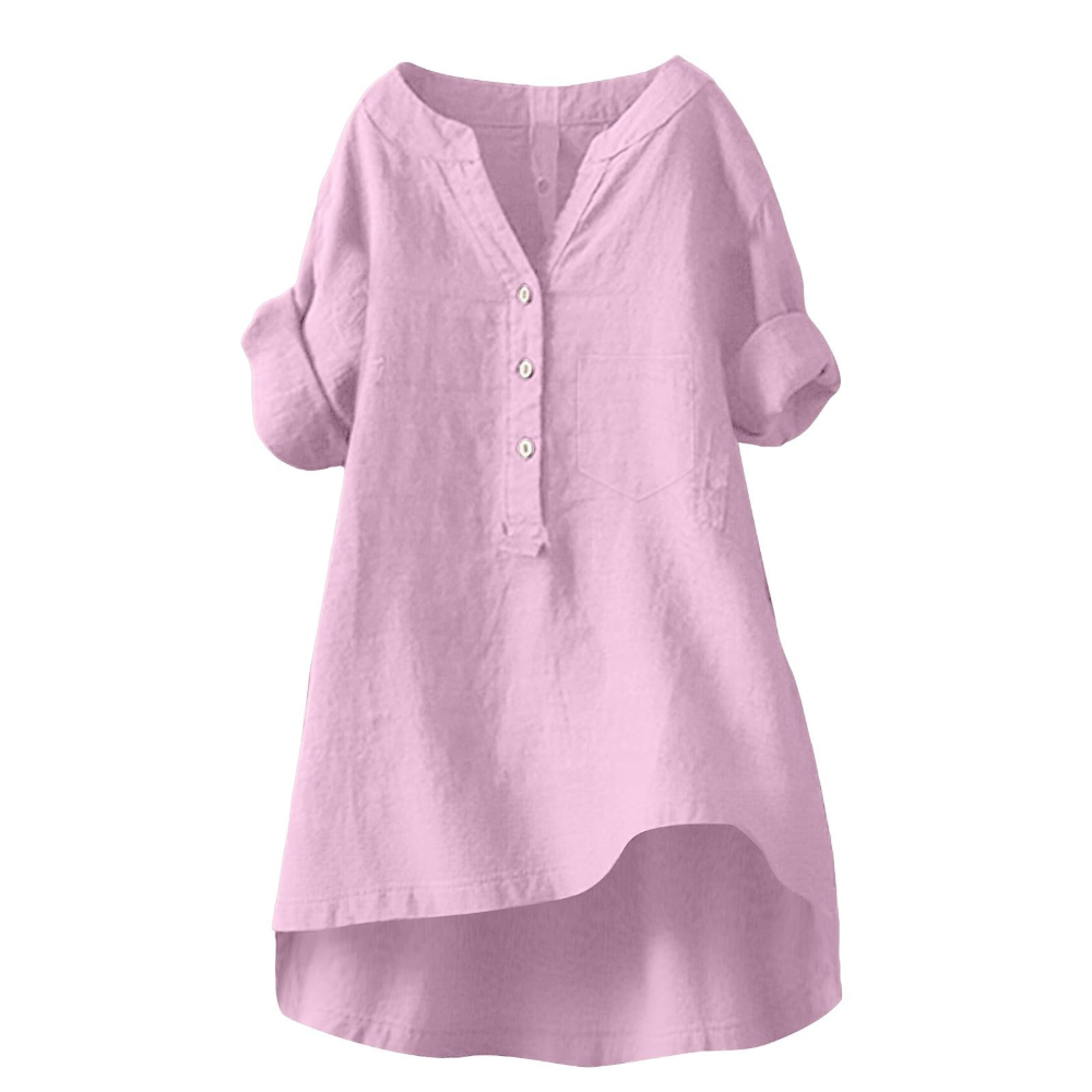 Cordelia Women’s Linen and Cotton Shirt – V-Neck, Buttons, and Relaxed Fit