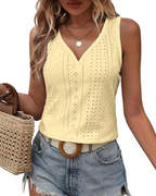Sophie Canotta Donna – Top Estivo con Scollo a V, Ricamo Sangallo e Orlo Curvo