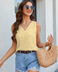 Sophie Canotta Donna – Top Estivo con Scollo a V, Ricamo Sangallo e Orlo Curvo