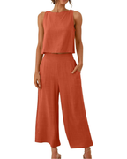 Abigail Ensemble complet pour femme en lin – T-shirt et pantalon large grande taille