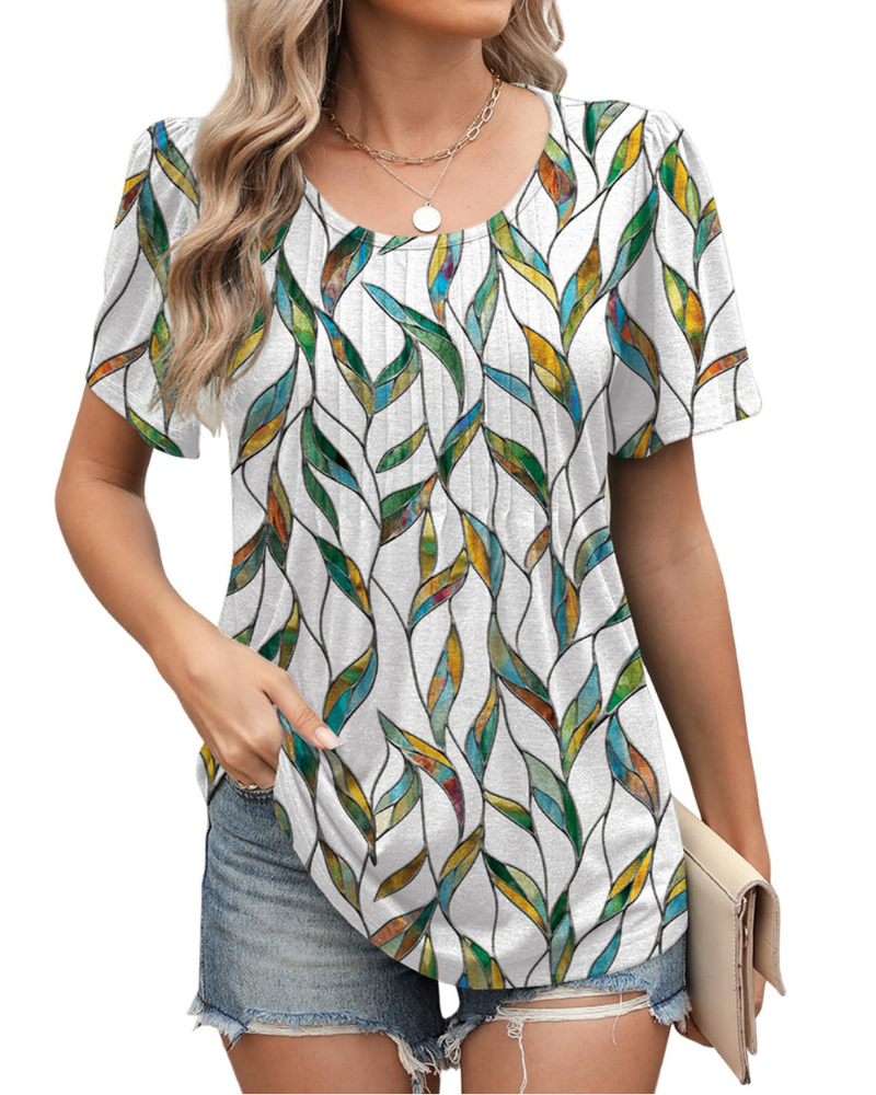 Priscilla Blusa de mujer de verano – Estampado floral, mangas cortas y corte amplio