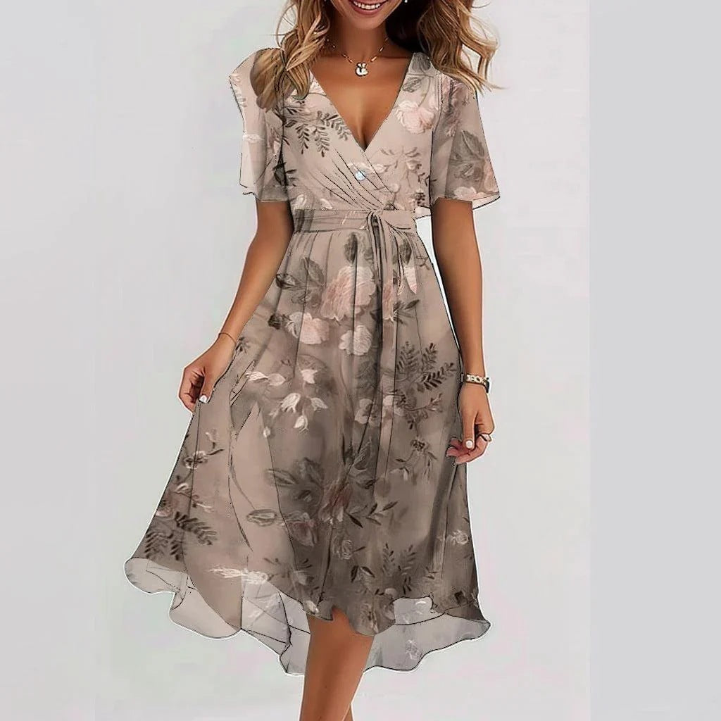 Everly Vestito Midi Donna – Floreale, Scollo a V Elegante & Vestibilità Fluida