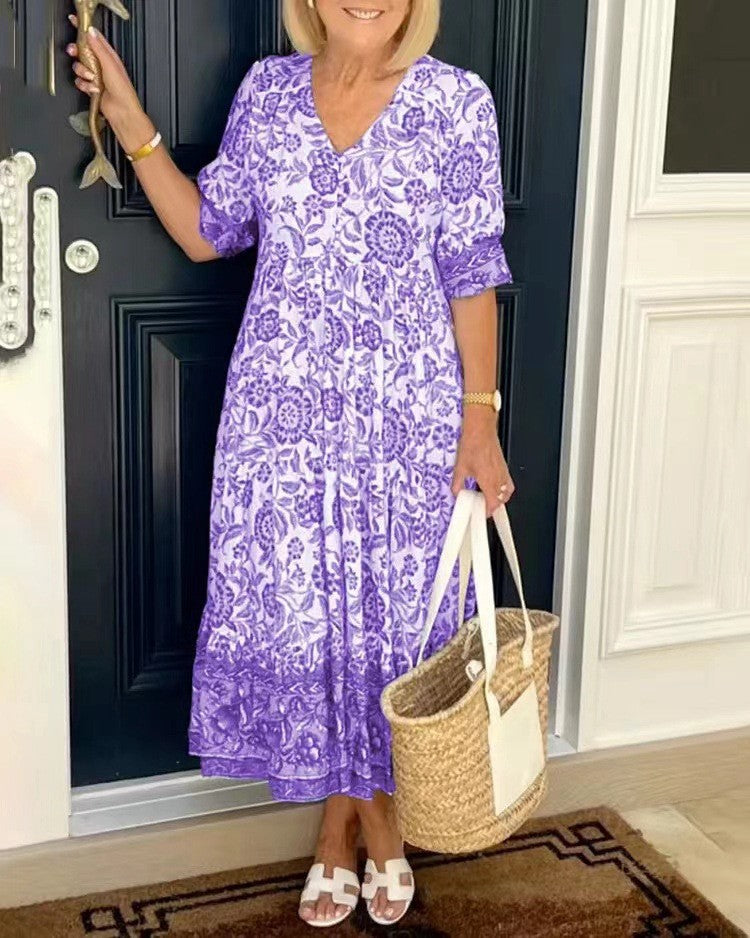 Trina Abito Donna Maxi Floreale – Vestito Scollo V Leggero Elegante Casual