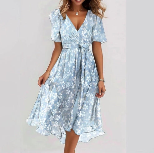 Robe Midi Femme Everly – Florale, Décolleté en V Élégant & Coupe Fluide