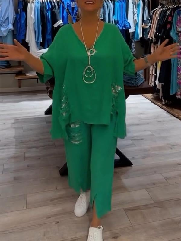 Shiara Ensemble Femme Deux Pièces – Ensemble Oversize avec Taille Élastique et Pantalons Amples