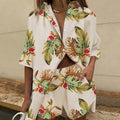 Ivy Set Donna Due Pezzi – Completo Estivo Foglie, Camicia e Shorts Casual Chic
