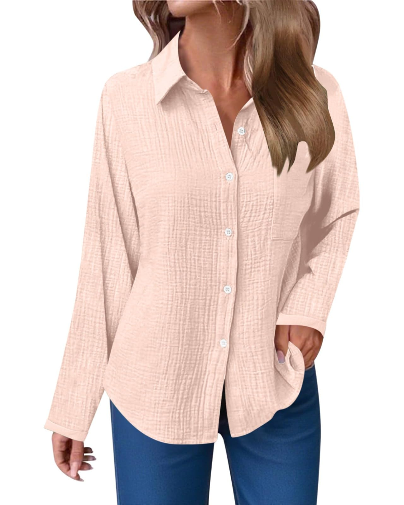 Hannah Blusa Donna – Camicia in Mussola di Cotone con Scollo a V, Bottoni & Taschino