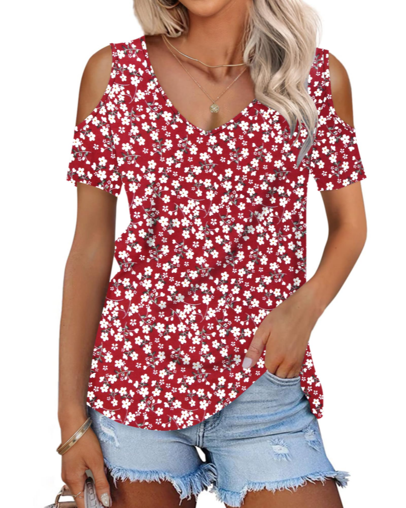 Ariana Top Donna – Sommer-T-skjorte med kald skulder, V-hals og korte ermer
