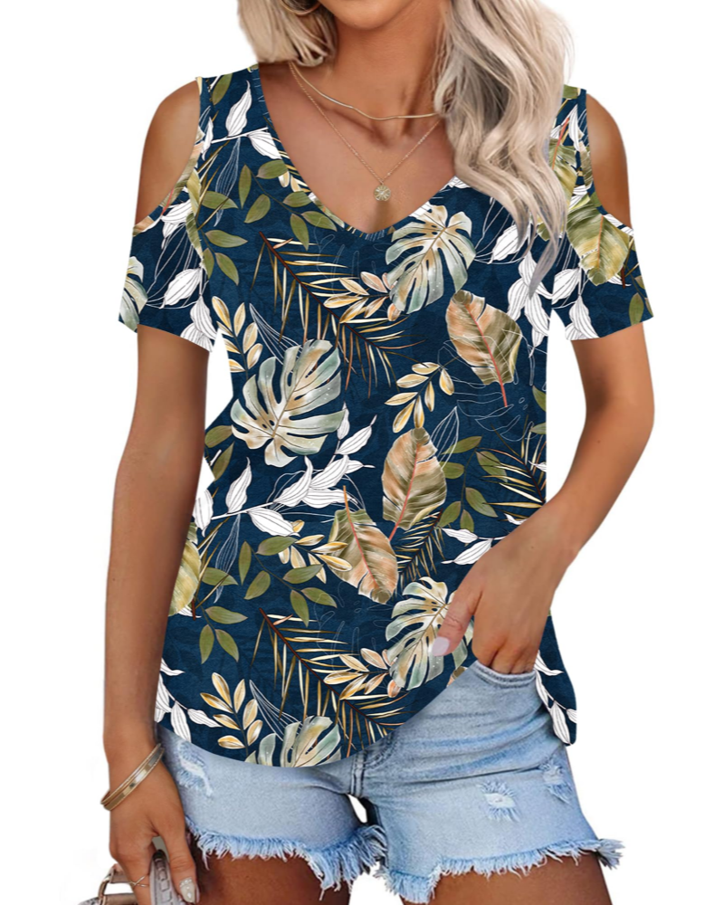 Ariana Top Donna – Sommer-T-skjorte med kald skulder, V-hals og korte ermer