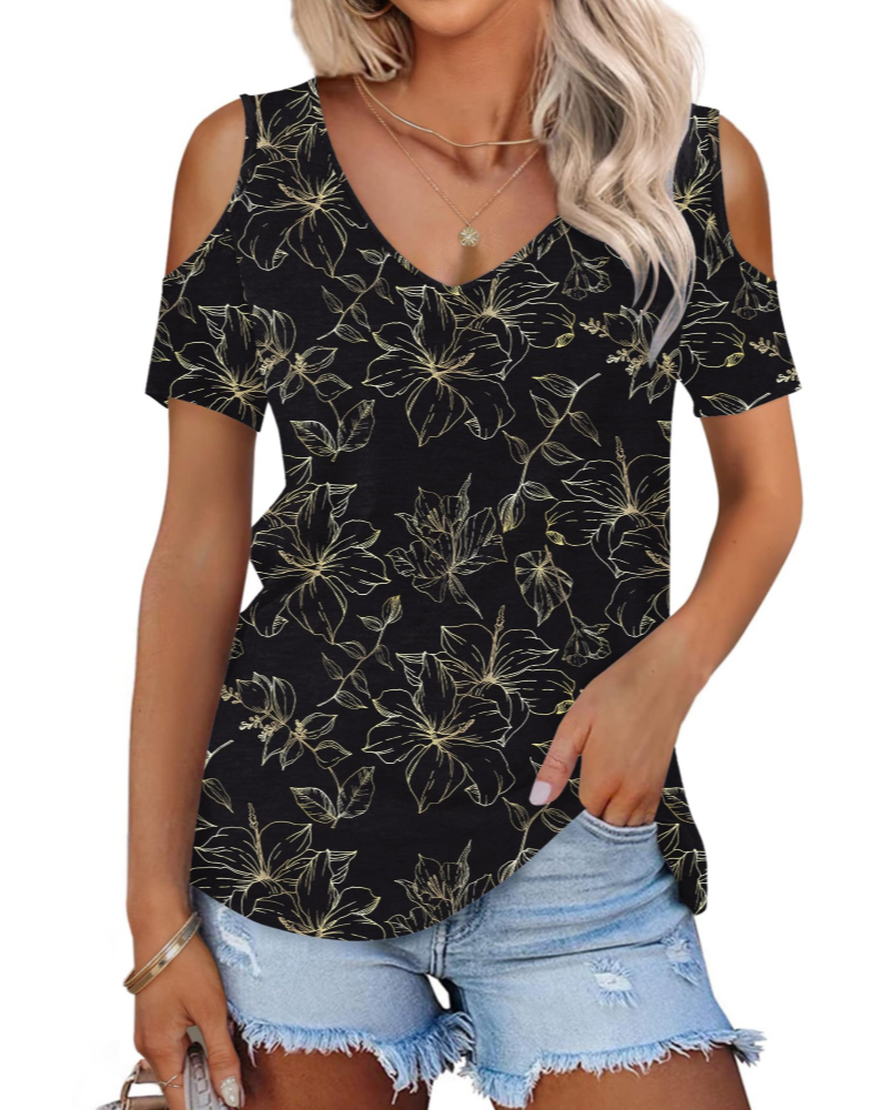 Ariana Top Donna – Sommer-T-skjorte med kald skulder, V-hals og korte ermer