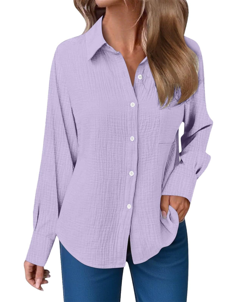 Hannah Blusa Donna – Camicia in Mussola di Cotone con Scollo a V, Bottoni & Taschino