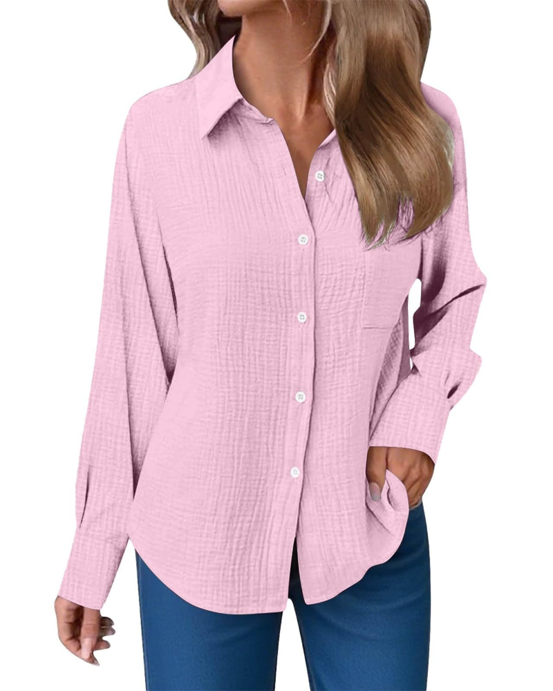 Hannah Blusa Donna – Camicia in Mussola di Cotone con Scollo a V, Bottoni & Taschino