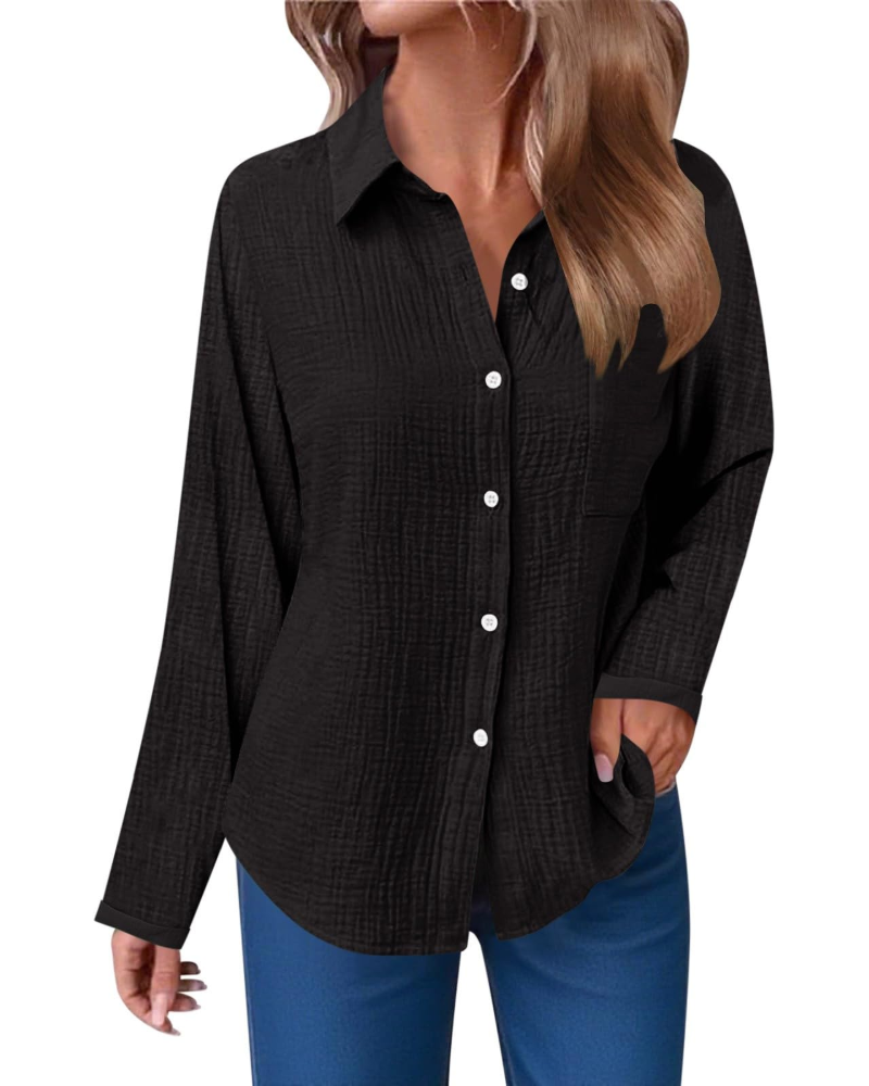Hannah Blusa Donna – Camicia in Mussola di Cotone con Scollo a V, Bottoni & Taschino