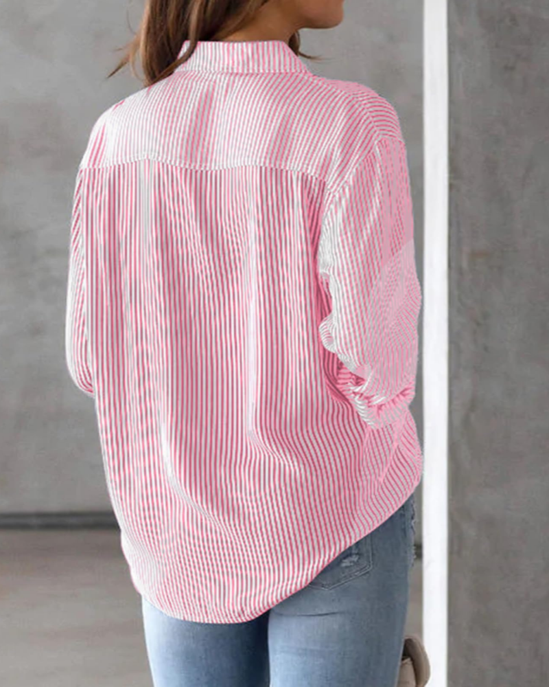 Lauren Camicia Donna – Blusa in Cotone a Righe con Scollo a V, Colletto & Maniche Arrotolabilin