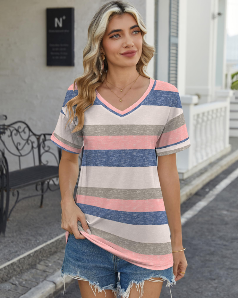 Olivia T-Shirt Donna – Top con Scollo a V, Maniche Corte & Stampa Floreale