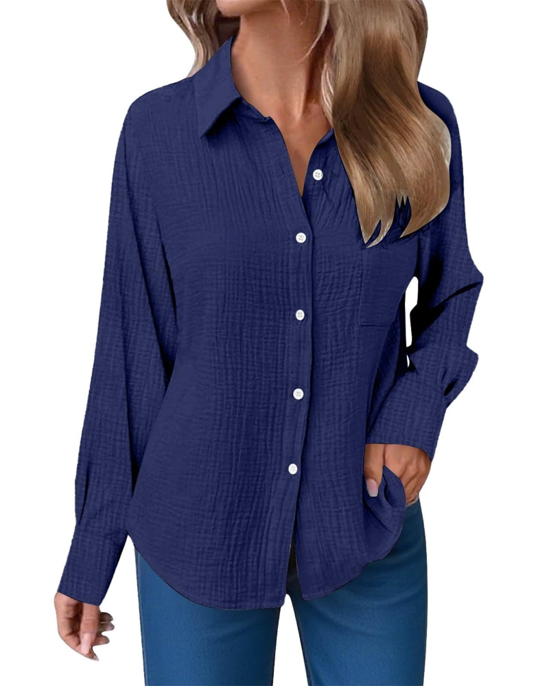Hannah Blusa Donna – Camicia in Mussola di Cotone con Scollo a V, Bottoni & Taschino