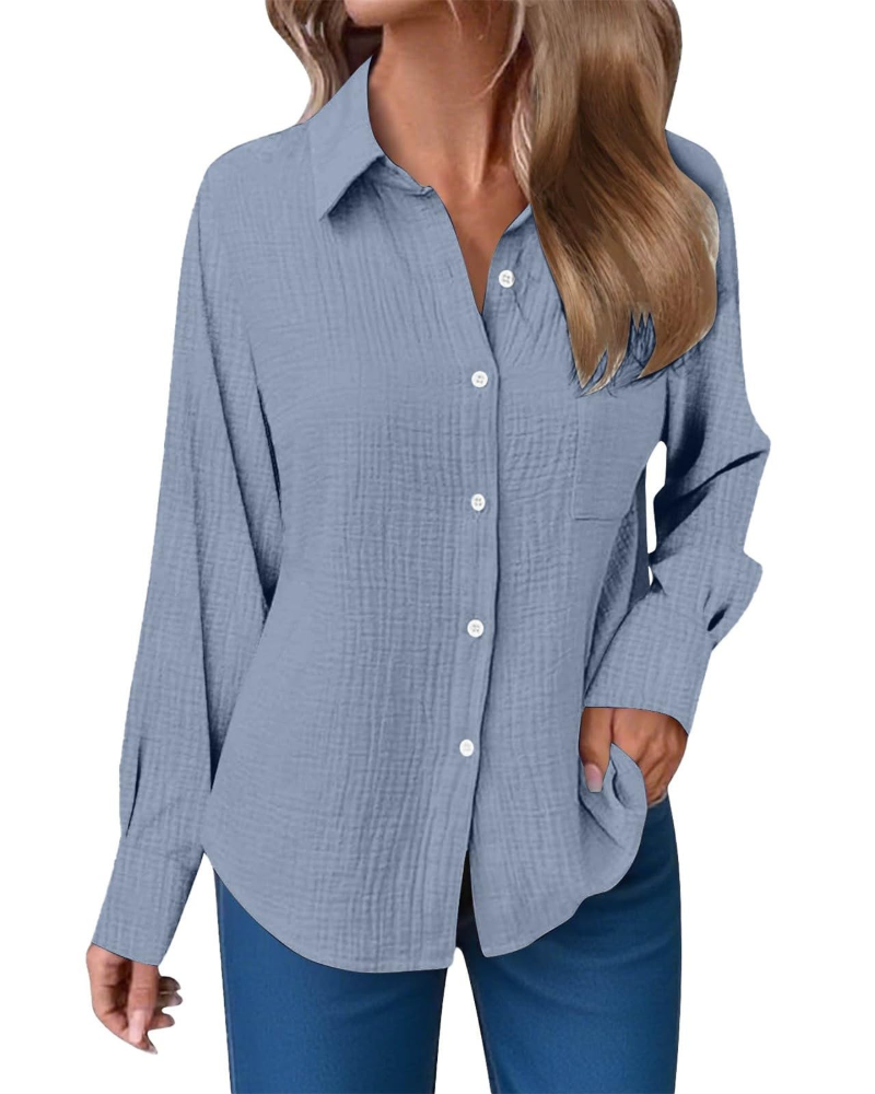 Hannah Blusa Donna – Camicia in Mussola di Cotone con Scollo a V, Bottoni & Taschino