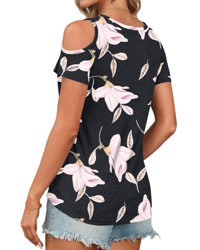 Ariana Top Donna – Sommer-T-skjorte med kald skulder, V-hals og korte ermer