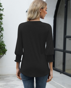 Eleanor Damenbluse – Florales Top mit V-Ausschnitt, 3/4-Ärmeln und Volantmanschetten