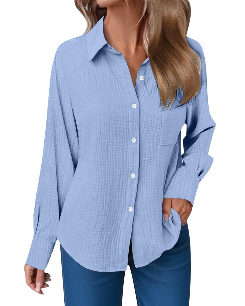Hannah Blusa Donna – Camicia in Mussola di Cotone con Scollo a V, Bottoni & Taschino