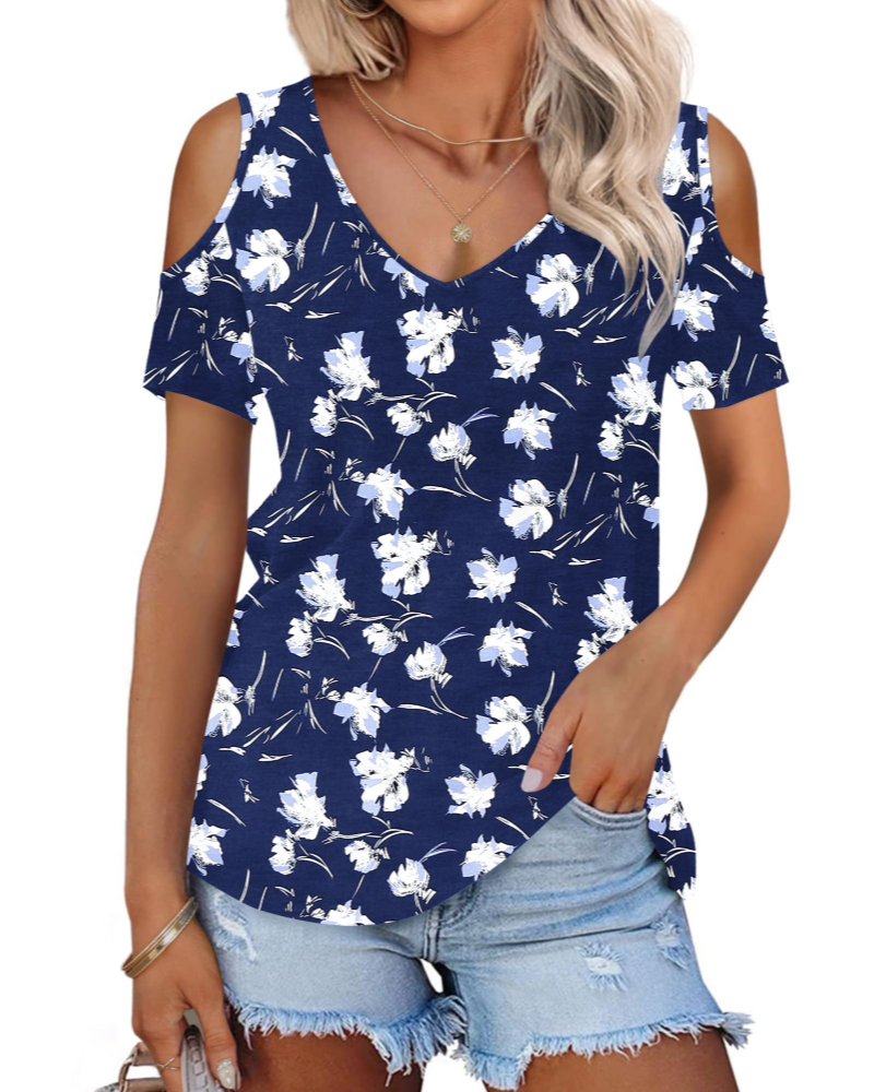 Ariana Top Donna – Sommer-T-skjorte med kald skulder, V-hals og korte ermer