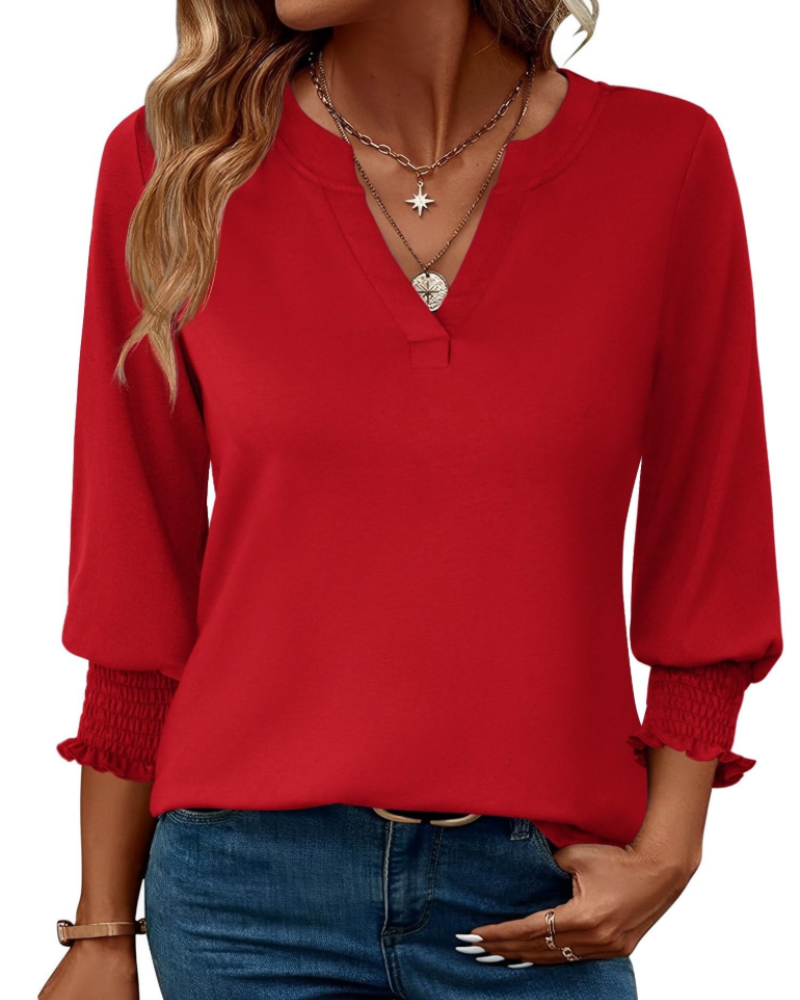 Eleanor Damenbluse – Florales Top mit V-Ausschnitt, 3/4-Ärmeln und Volantmanschetten