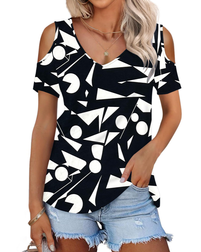 Ariana Top Donna – Sommer-T-skjorte med kald skulder, V-hals og korte ermer