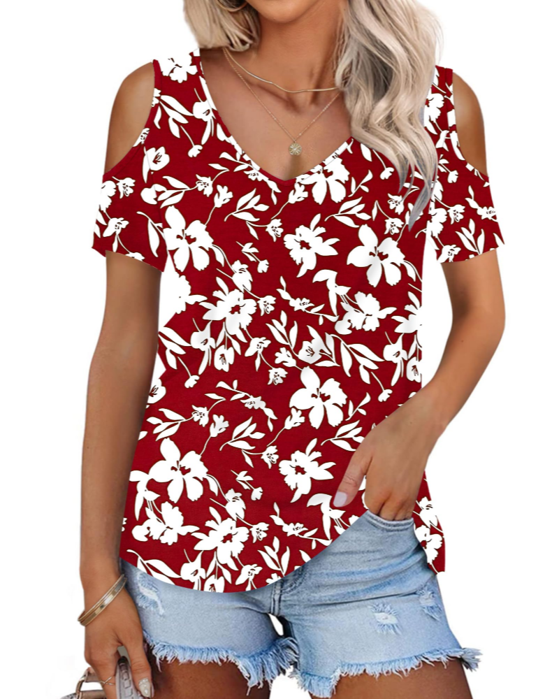 Ariana Top Donna – Sommer-T-skjorte med kald skulder, V-hals og korte ermer
