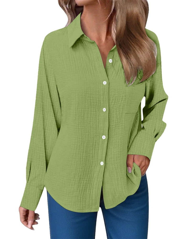 Hannah Blusa Donna – Camicia in Mussola di Cotone con Scollo a V, Bottoni & Taschino