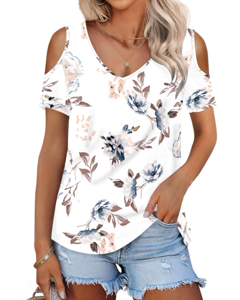 Ariana Top Donna – Sommer-T-skjorte med kald skulder, V-hals og korte ermer