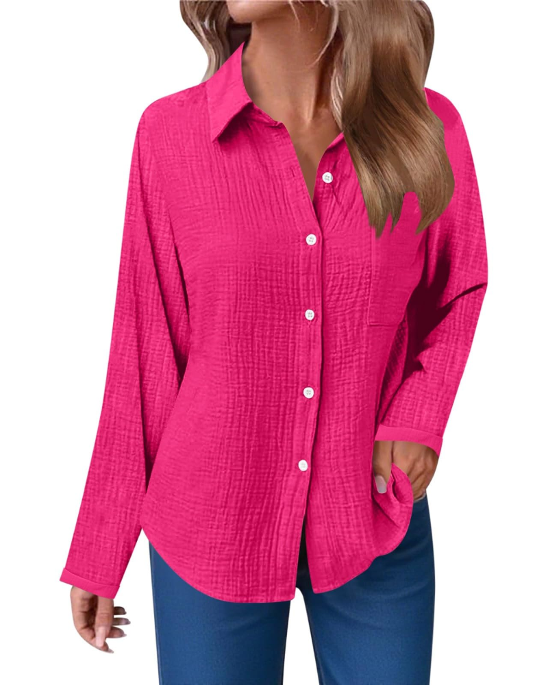 Hannah Blusa Donna – Camicia in Mussola di Cotone con Scollo a V, Bottoni & Taschino