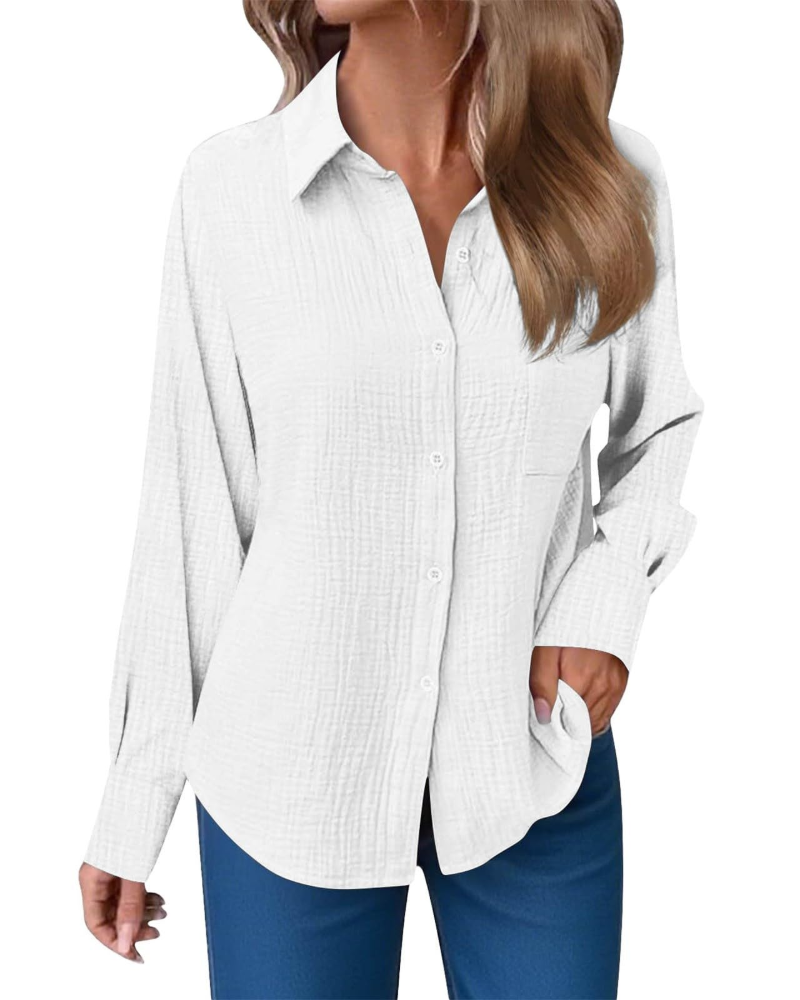 Hannah Blusa Donna – Camicia in Mussola di Cotone con Scollo a V, Bottoni & Taschino