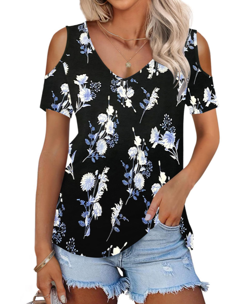 Ariana Top Donna – Sommer-T-skjorte med kald skulder, V-hals og korte ermer