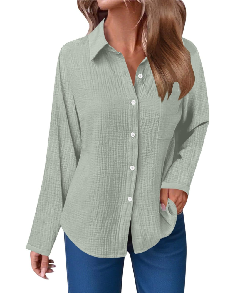 Hannah Blusa Donna – Camicia in Mussola di Cotone con Scollo a V, Bottoni & Taschino