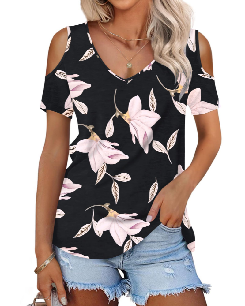 Ariana Top Donna – Sommer-T-skjorte med kald skulder, V-hals og korte ermer