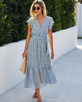 Celine Abito Maxi Donna – Boho květinové šaty s výstřihem do V, páskem a volány
