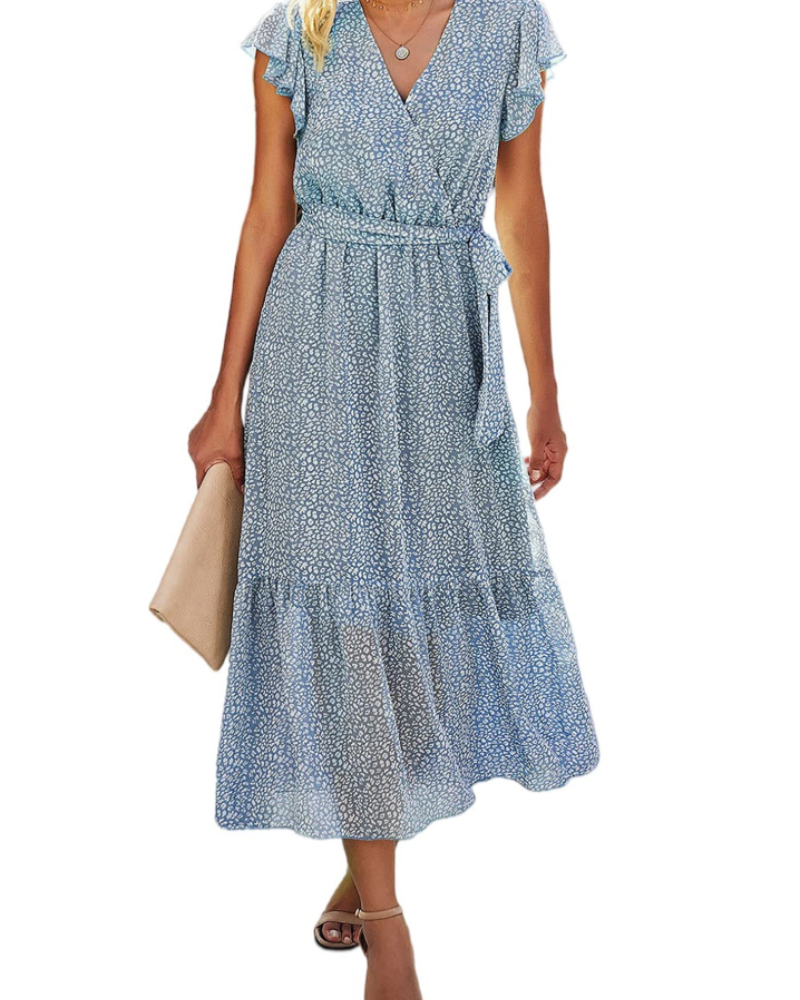 Celine Abito Maxi Donna – Boho květinové šaty s výstřihem do V, páskem a volány