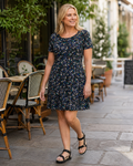 Robe Femme Clara Ligne A – Jersey Extensible, Manches Courtes & Col Rond